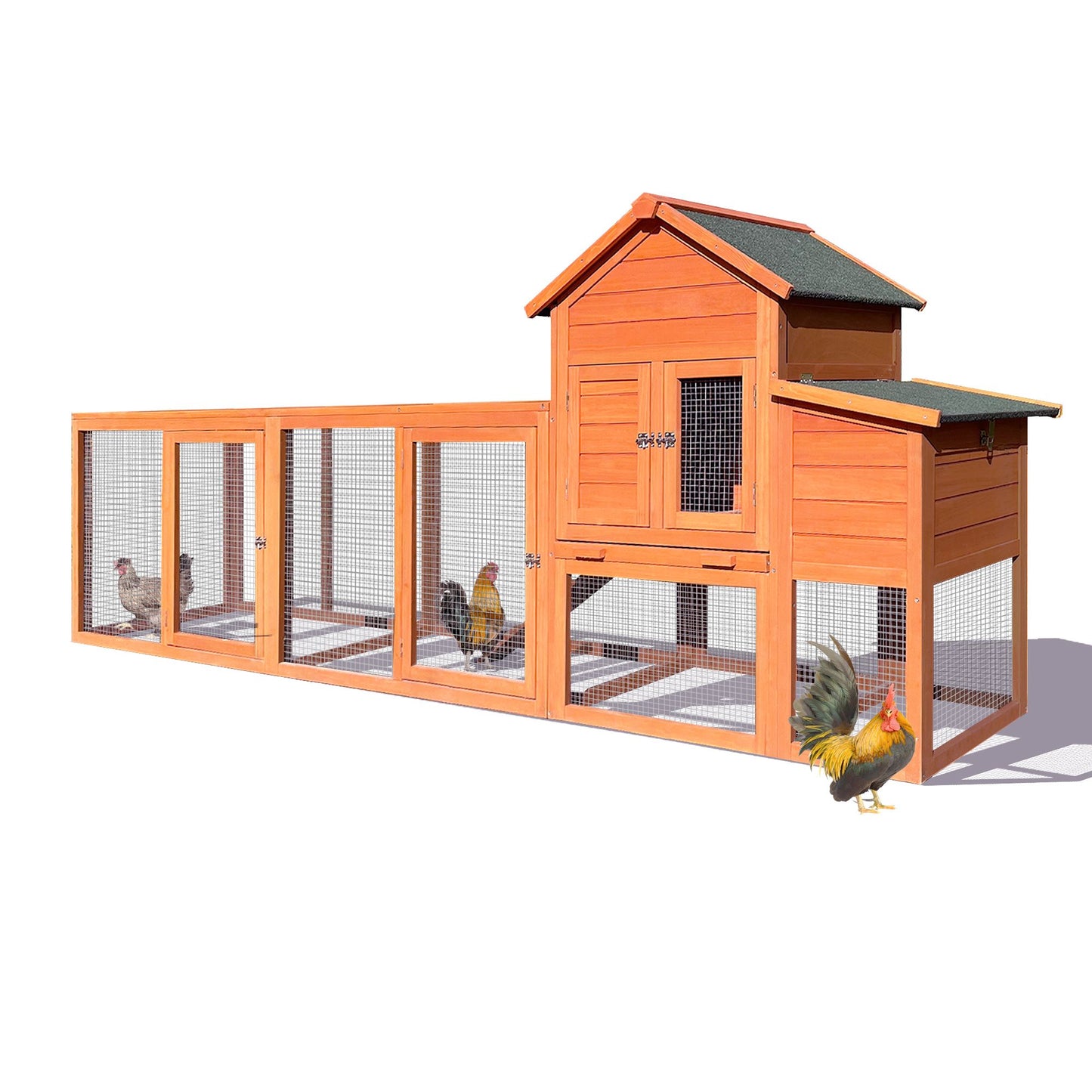 Large Wooden Chicken Coop,Outdoor Hen House with Nest Box ,Wire Fence Poultry Cage