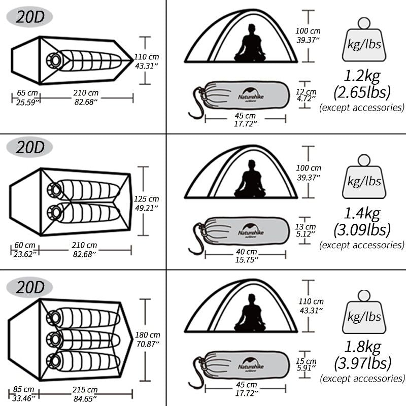 Naturehike Cloud Up 3 Upgraded Tent Ultralight Camping Tent Waterproof Outdoor Hiking Travel Tent Backpacking Cycling Tent