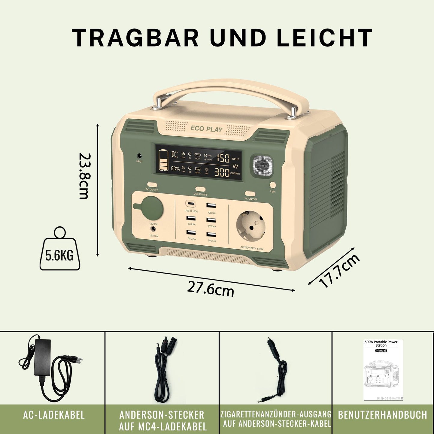 500W Portable Power Station;  484Wh Solar Generator Power Pack Battery Lithium Backup Power Supply with 2 AC Outlets;  Emergency LED Light for Outdoor Adventure Camping RV Emergency