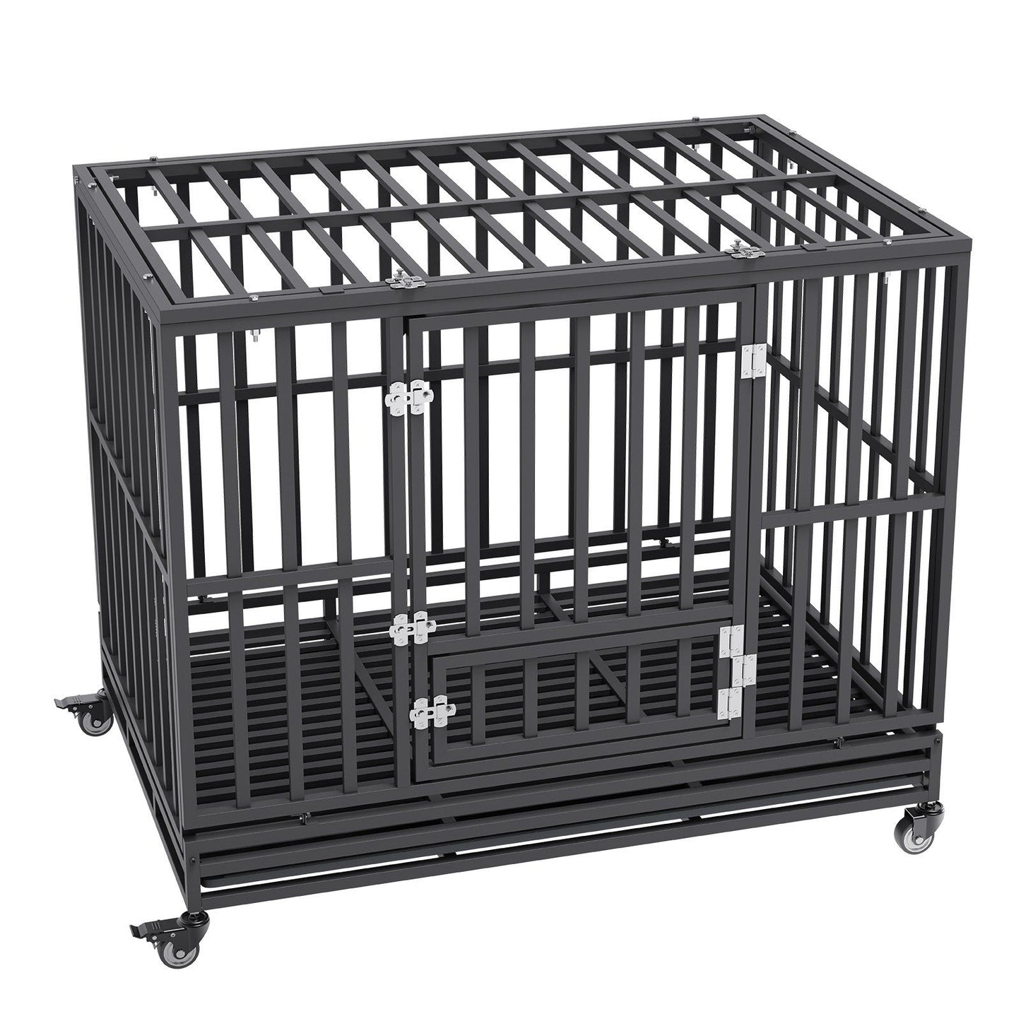 VEVOR 47 Inch Heavy Duty Dog Crate, Indestructible Dog Crate, 3-Door Heavy Duty Dog Kennel for Medium to Large Dogs with Lockable Wheels and Removable Tray, High Anxiety Dog Crate for Indoor & Outdoor