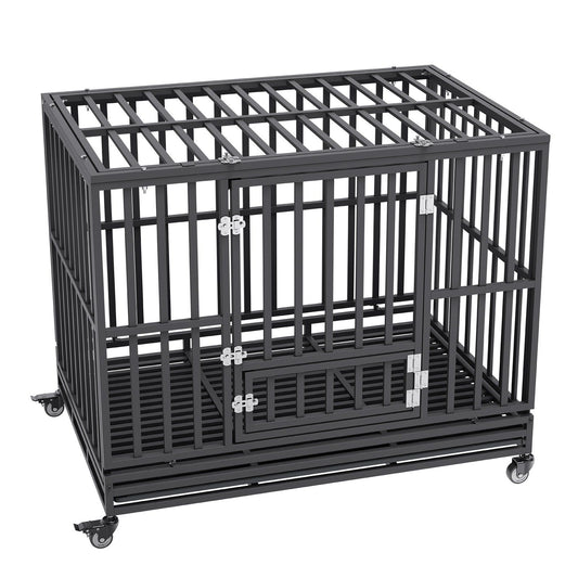 VEVOR 47 Inch Heavy Duty Dog Crate, Indestructible Dog Crate, 3-Door Heavy Duty Dog Kennel for Medium to Large Dogs with Lockable Wheels and Removable Tray, High Anxiety Dog Crate for Indoor & Outdoor