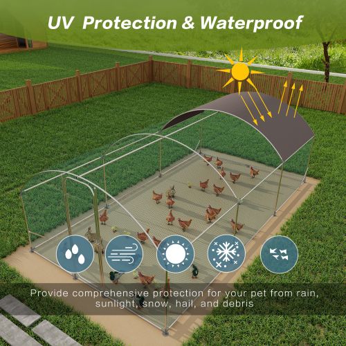 Large Metal Chicken Coop with Run, 19.7x9.8x6.6ft, Walkin Poultry Cage for Yard with Waterproof Cover, Dome Roof Large Poultry Cage for Hen House, Duck and Rabbit, Silver