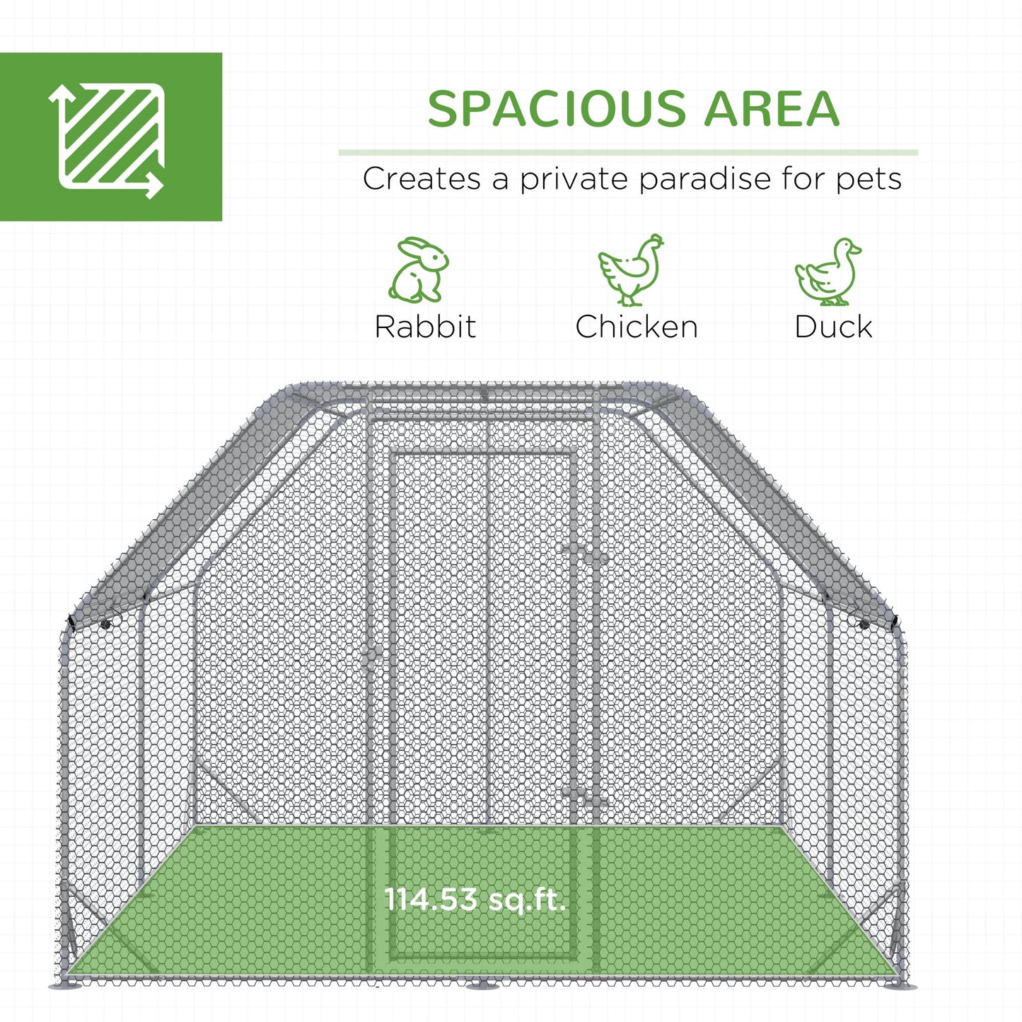 PawHut Large Chicken Coop Metal Chicken Run with Waterproof and Anti-UV Cover, Flat Shaped Walk in Fence Cage Hen House for Outdoor and Yard Farm Use, 1" Tube Diameter, 9.2' x 12.5' x 6.4'