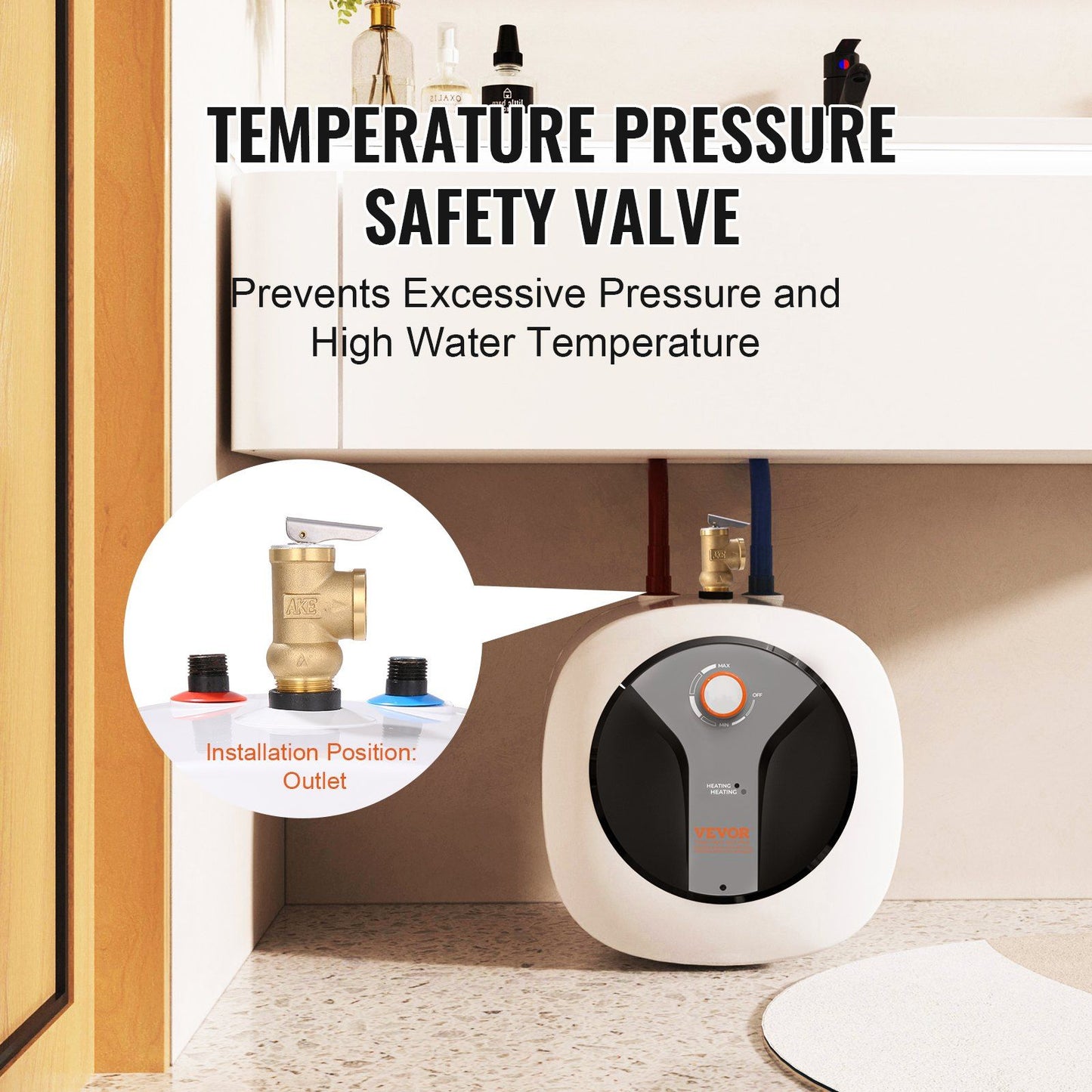 VEVOR Electric Mini-Tank Water Heater 4-Gallon Tank, 1440W Hot Water Boiler Storage, Safety Temperature Pressure Valve Easy Install, for Kichen Bathroom Restaurant, Shelf Wall Floor Mounted