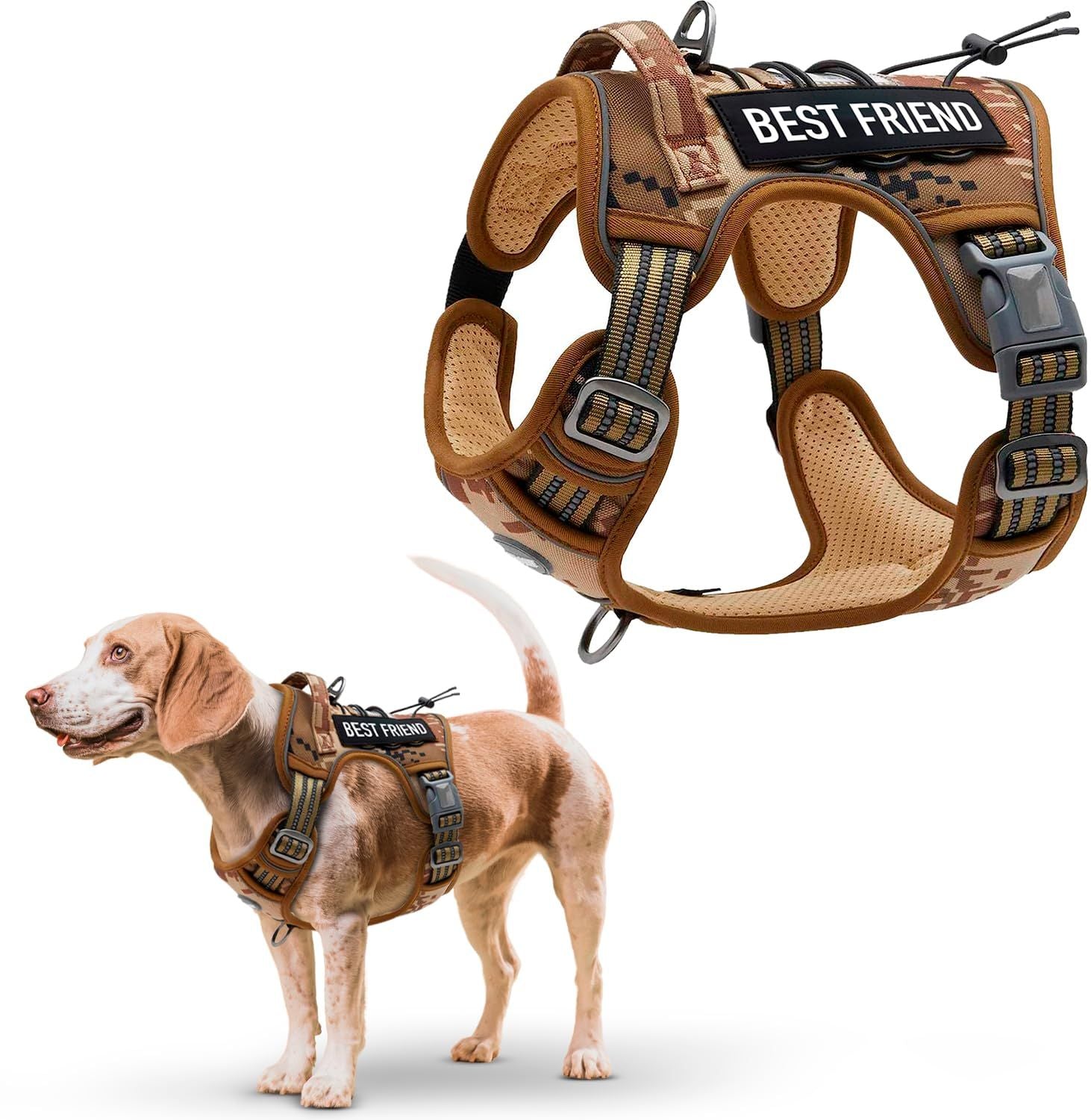 Tactical Dog Harness with Handle, Medium. Desert Camouflage 900D Nylon Tactical Dog Vest Harness. No Pull Breathable Dog Tactical Harness with Adjustable Straps and Quick-Release Buckles