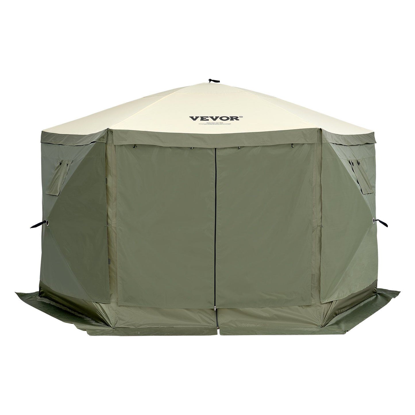 VEVOR Pop Up Gazebo Tent, Pop-Up Screen Tent 6 Sided Canopy Sun Shelter with 6 Removable Privacy Wind Cloths & Mesh Windows, 12x12FT Quick Set Screen Tent with Mosquito Netting, Army Green