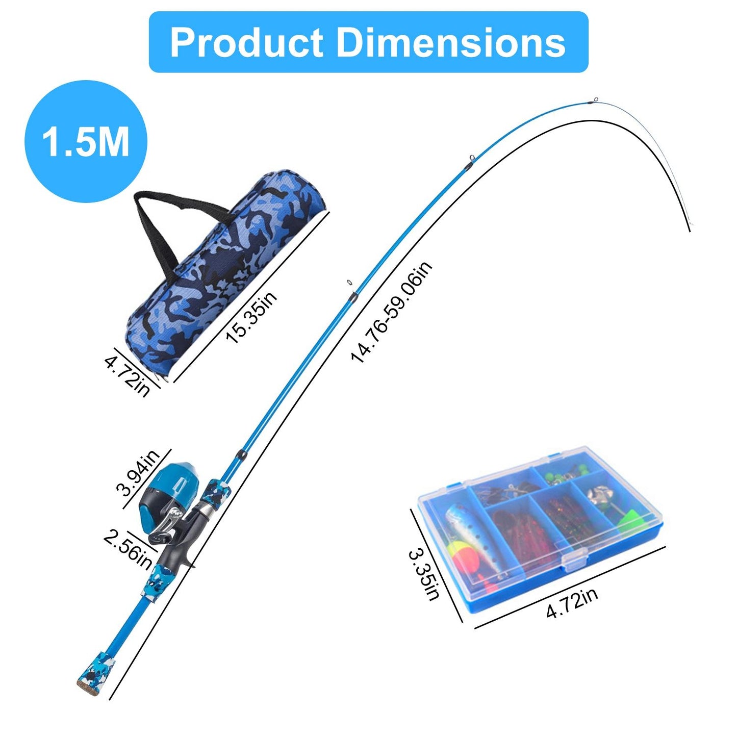 Kids Fishing Pole Set Fishing Starter Kit Telescopic Fishing Rod and Reel Combo Kit with Tackle Box 56Pcs Fishing Lures for Boys Girls