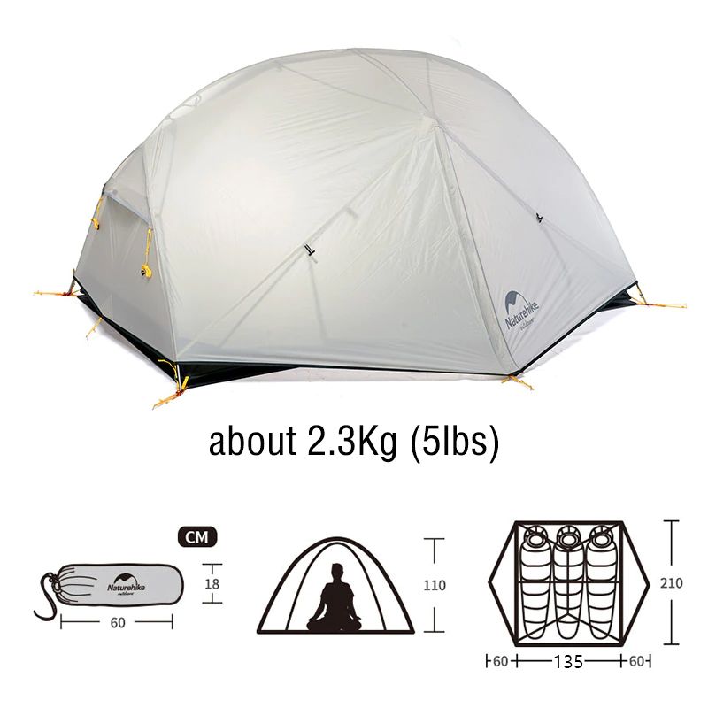 Naturehike Mongar 2 Tent 2 Person Camping Tent Ultralight 20D Nylon Backpacking Waterproof Tent Beach Outdoor Hiking Travel Tent