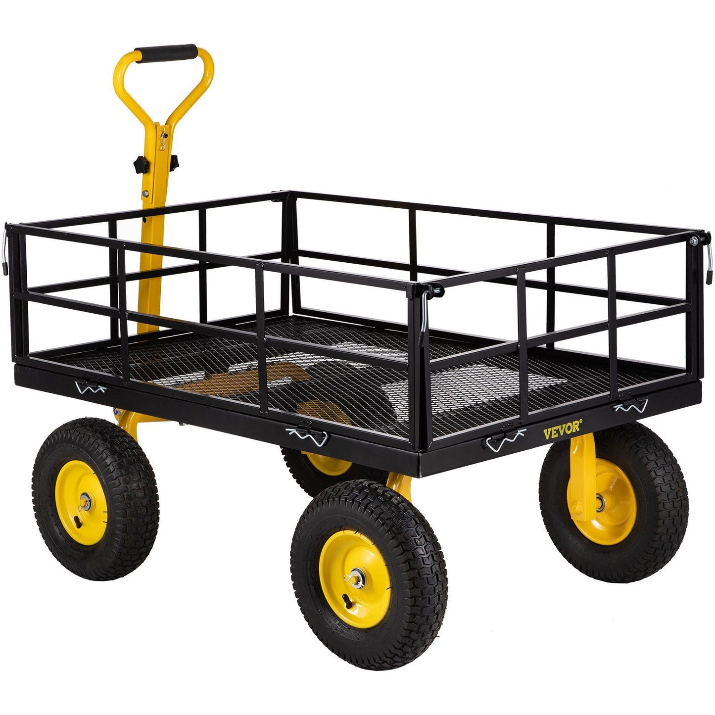 VEVOR Steel Garden Cart, Heavy Duty 1200 lbs Capacity, with Removable Mesh Sides to Convert into Flatbed, Utility Metal Wagon with 2-in-1 Handle and 13 in Tires, Perfect for Garden, Farm, Yard