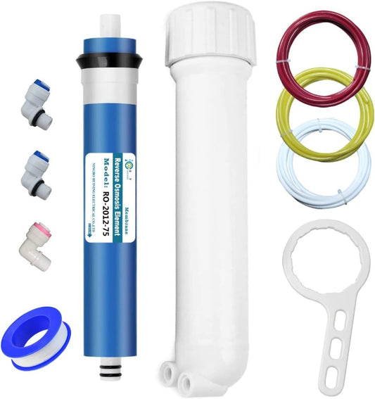 HUINING Reverse Osmosis Membrane 50/75/100/150/400/500GPD and RO Membrane Housing Kit with Quick Connector,Check Valve,Water Pipe,Wrench  for Residential Household Hospital Water Filtration System