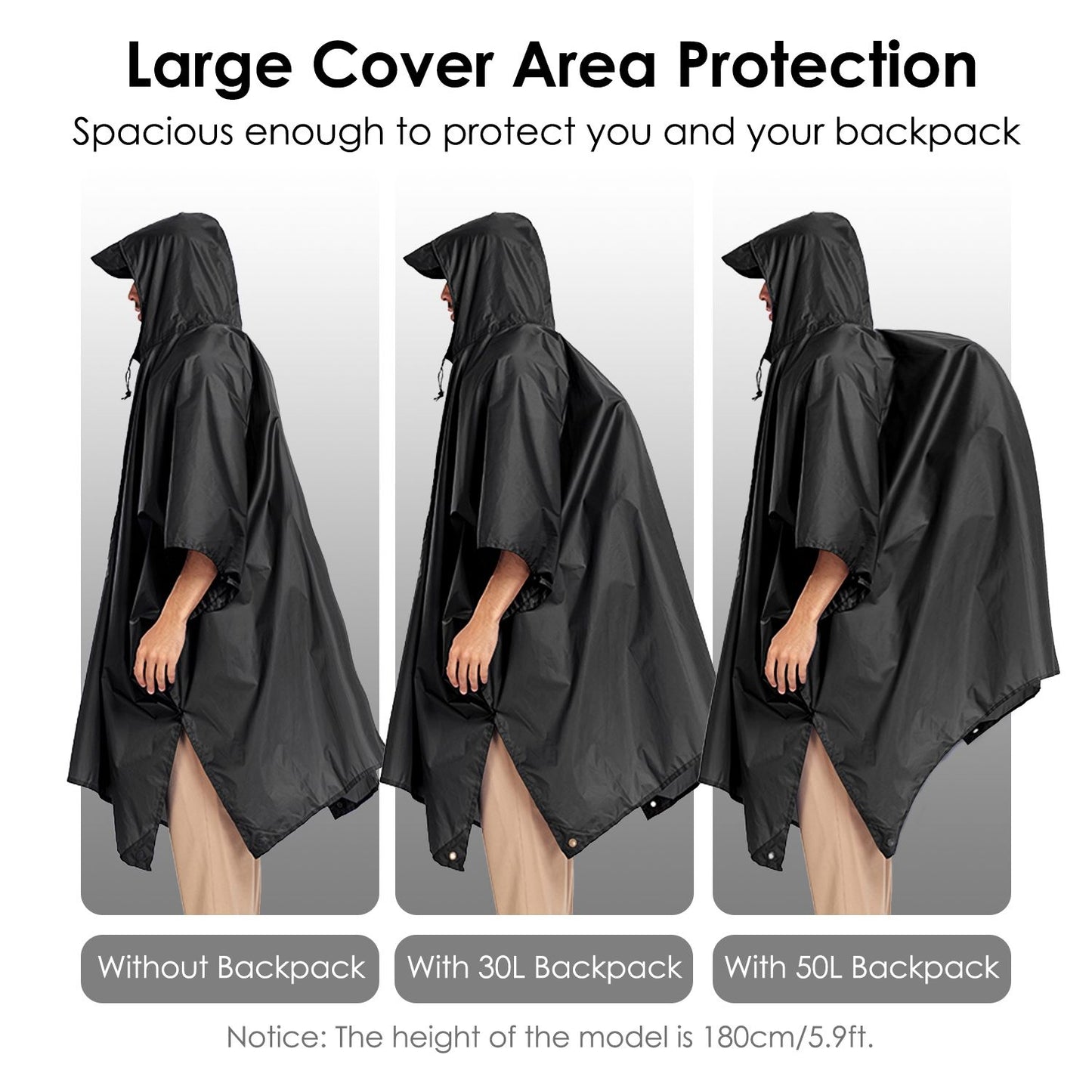 Unisex Hooded Rain Poncho With Pocket For Adult 3-in-1 Waterproof Poncho Raincoat With Hood Sleeve Brim Lightweight Portable Rain Poncho For Hiking Camping Fishing Emergency