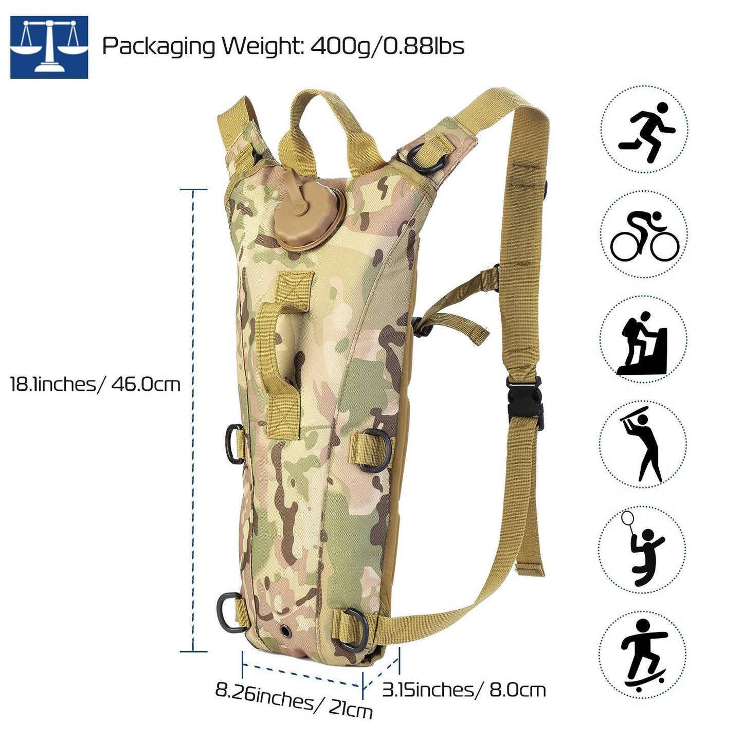 Tactical Hydration Pack 3L Water Bladder Adjustable Water Drink Backpack