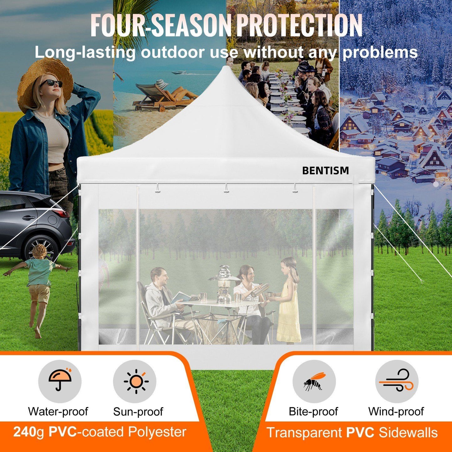 VEVOR Pop Up Canopy Tent, 10 x 10 FT, Outdoor Patio Gazebo Tent with Removable Sidewalls and Wheeled Bag, UV Resistant Waterproof Instant Gazebo Shelter for Party, Garden, Backyard, White