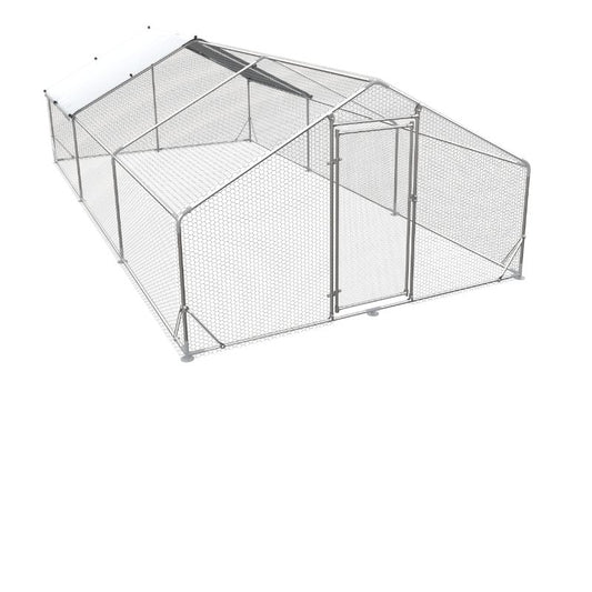 Large Metal Chicken Coop Walk-in Poultry Cage Hen Run House Rabbits Habitat Cage Spire Shaped Coop with Waterproof and Anti-Ultraviolet Cover (19.7' L x 9.8' W x 6.4' H)