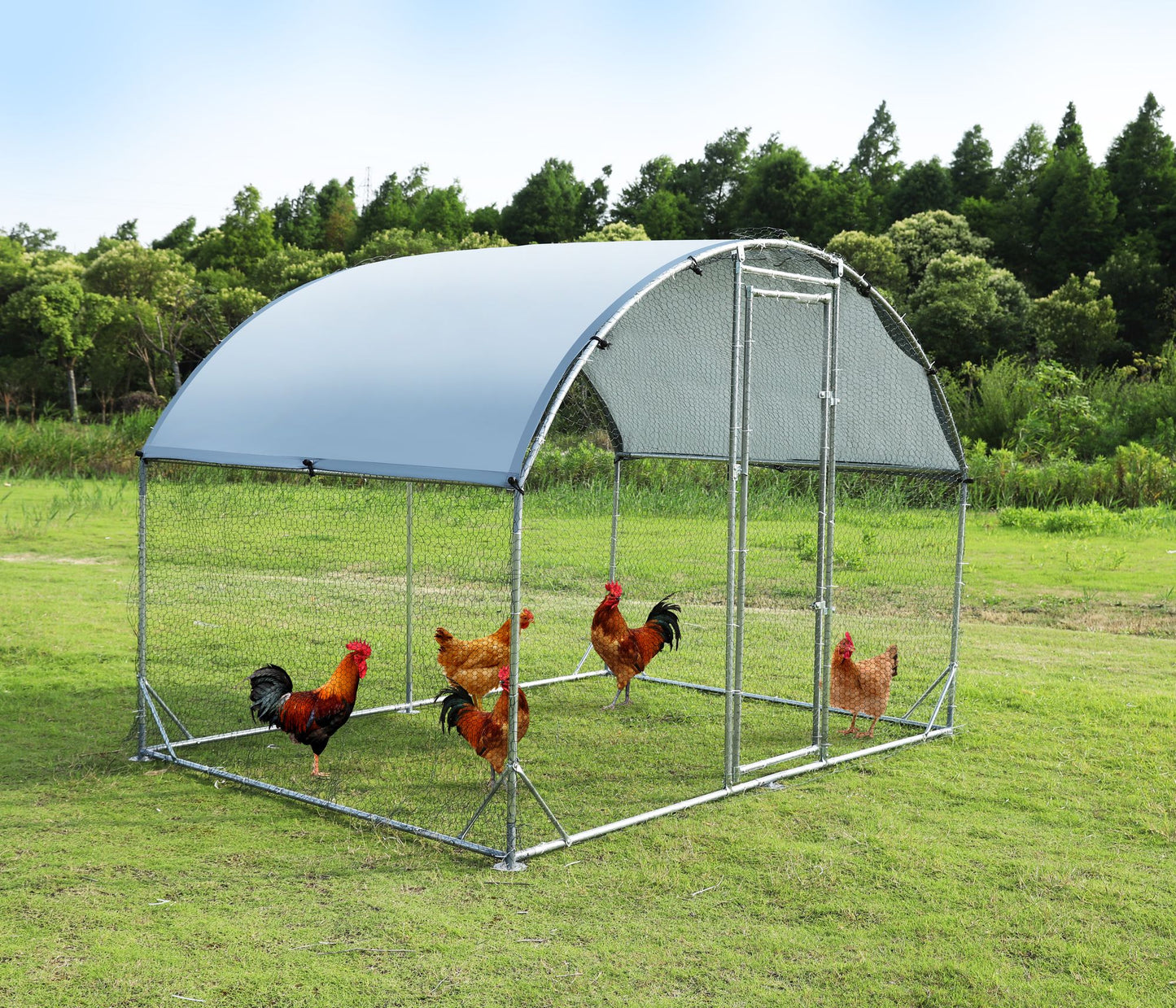 Large metal chicken coop upgrade three support steel wire impregnated plastic net cage, Oxford cloth silver plated waterproof UV protection, duck rabbit sheep bird outdoor house 9.2'W x 6.2'L x 6.5'H