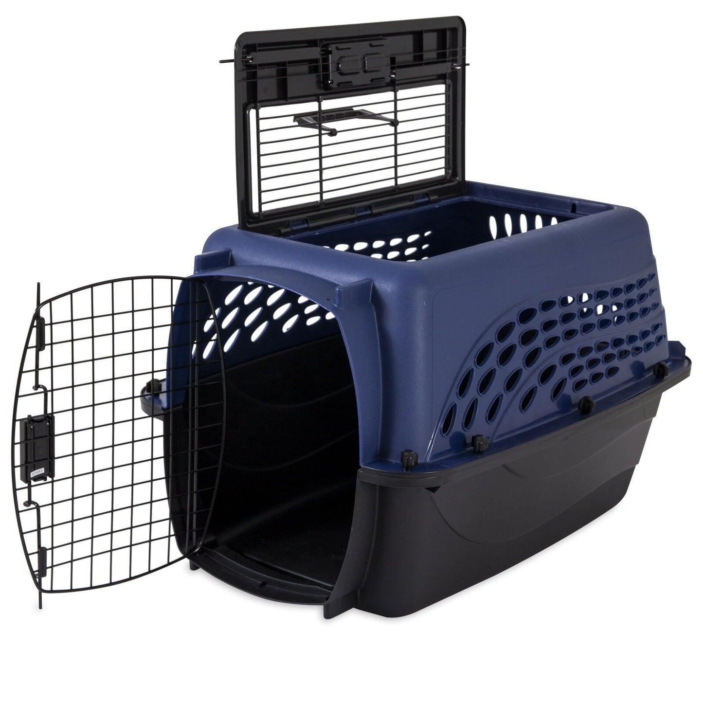 24in Hard-Sided Plastic Cat Dog Kennel Pet Carrier Crate 2-Door Topload Blue