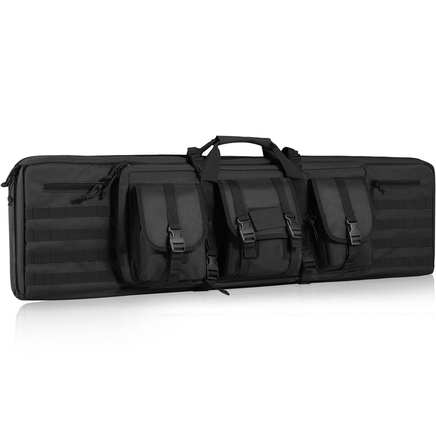 VEVOR Tactical Range Bag, 42 inch Tactical Double Firearm Bag, Soft Outdoor Tactical Case with Lockable Zipper, Portable Handle & Shoulder Strap, 3 Large Storage Pockets Tactical Range Case, Black