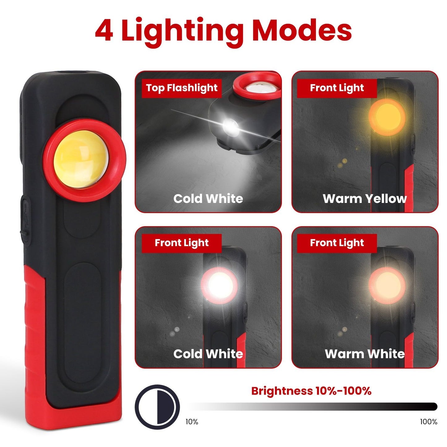 LED Work Light Pocket Light Mini Magnetic Flat EDC Flashlight with 4 Modes Hook IP44 Waterproof Dimmable for Repairing Emergencies