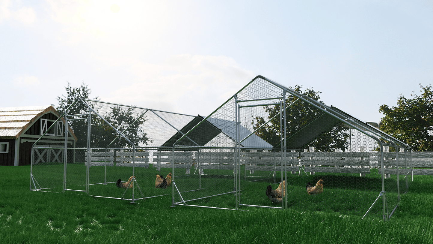 Large Metal Chicken Coop Walk-in Poultry Cage Hen Run House Rabbits Habitat Cage Spire Shaped Coop with Waterproof and Anti-Ultraviolet Cover (19.7' L x 9.8' W x 6.4' H)