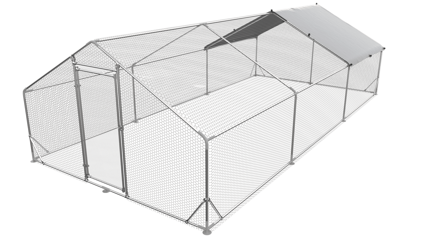 Large Metal Chicken Coop Walk-in Poultry Cage Hen Run House Rabbits Habitat Cage Spire Shaped Coop with Waterproof and Anti-Ultraviolet Cover (19.7' L x 9.8' W x 6.4' H)