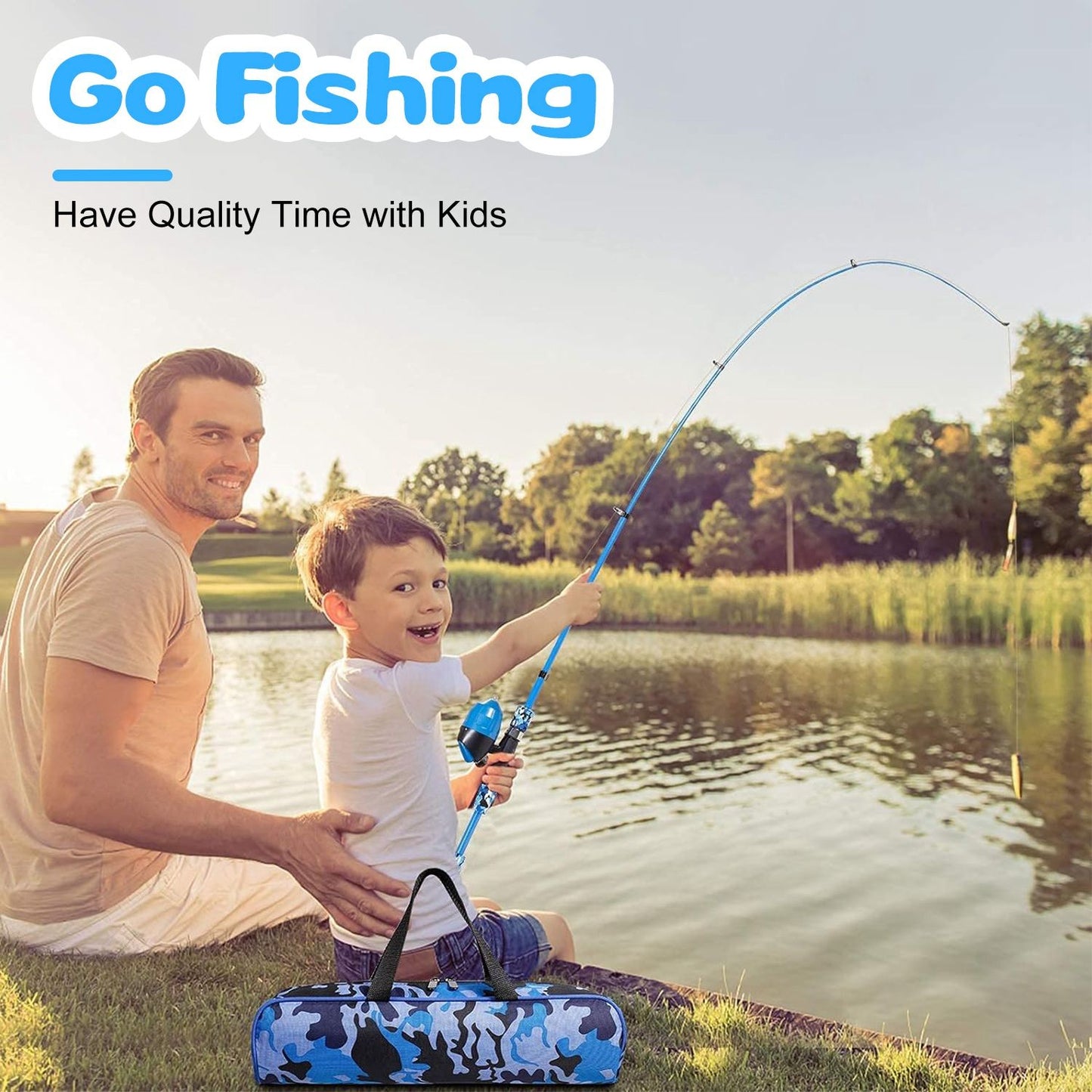 Kids Fishing Pole Set Fishing Starter Kit Telescopic Fishing Rod and Reel Combo Kit with Tackle Box 56Pcs Fishing Lures for Boys Girls