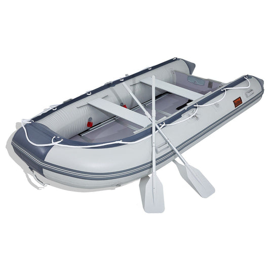 VEVOR Inflatable Dinghy Boat, 6-Person Transom Sport Tender Boat, with Marine Wood Floor and Adjustable Aluminum Bench, 1500 lbs Inflatable Fishing Boat Raft, Aluminum Oars, Air Pump, and Carry Bag