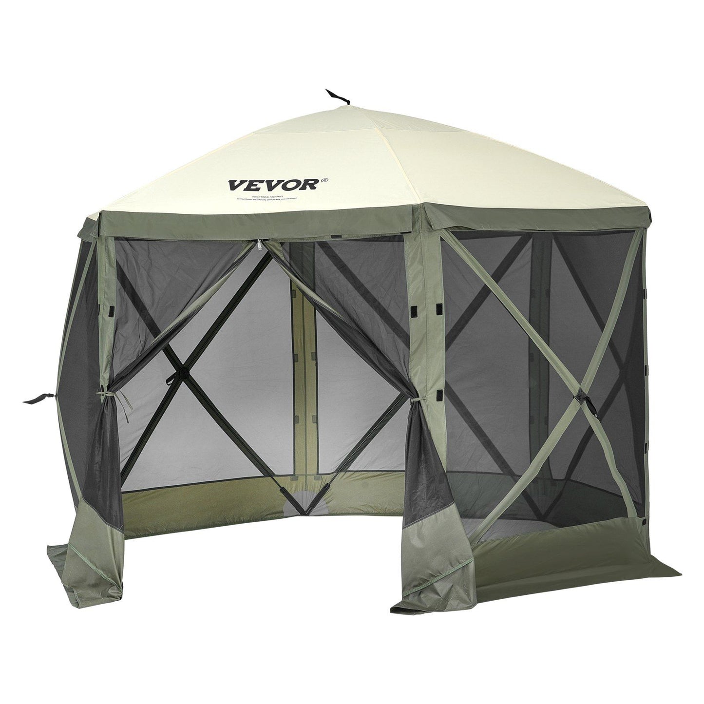 VEVOR Pop Up Gazebo Tent, Pop-Up Screen Tent 6 Sided Canopy Sun Shelter with 6 Removable Privacy Wind Cloths & Mesh Windows, 10x10FT Quick Set Screen Tent with Mosquito Netting, Army Green