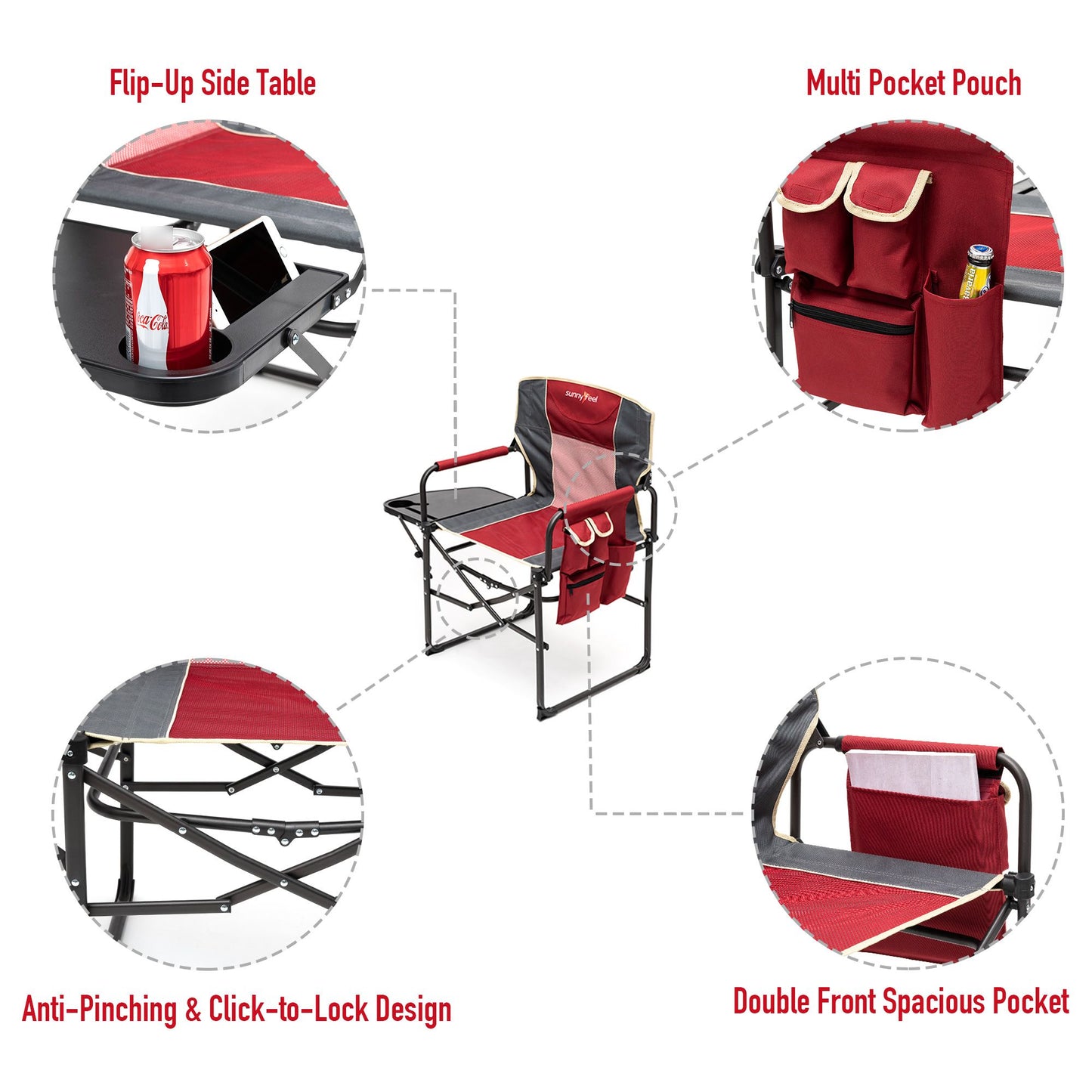 Camping Directors Chair, Heavy Duty,Oversized Portable Folding Chair with Side Table, Pocket for Beach, Fishing,Trip,Picnic,Lawn,Concert Outdoor Foldable Camp Chairs