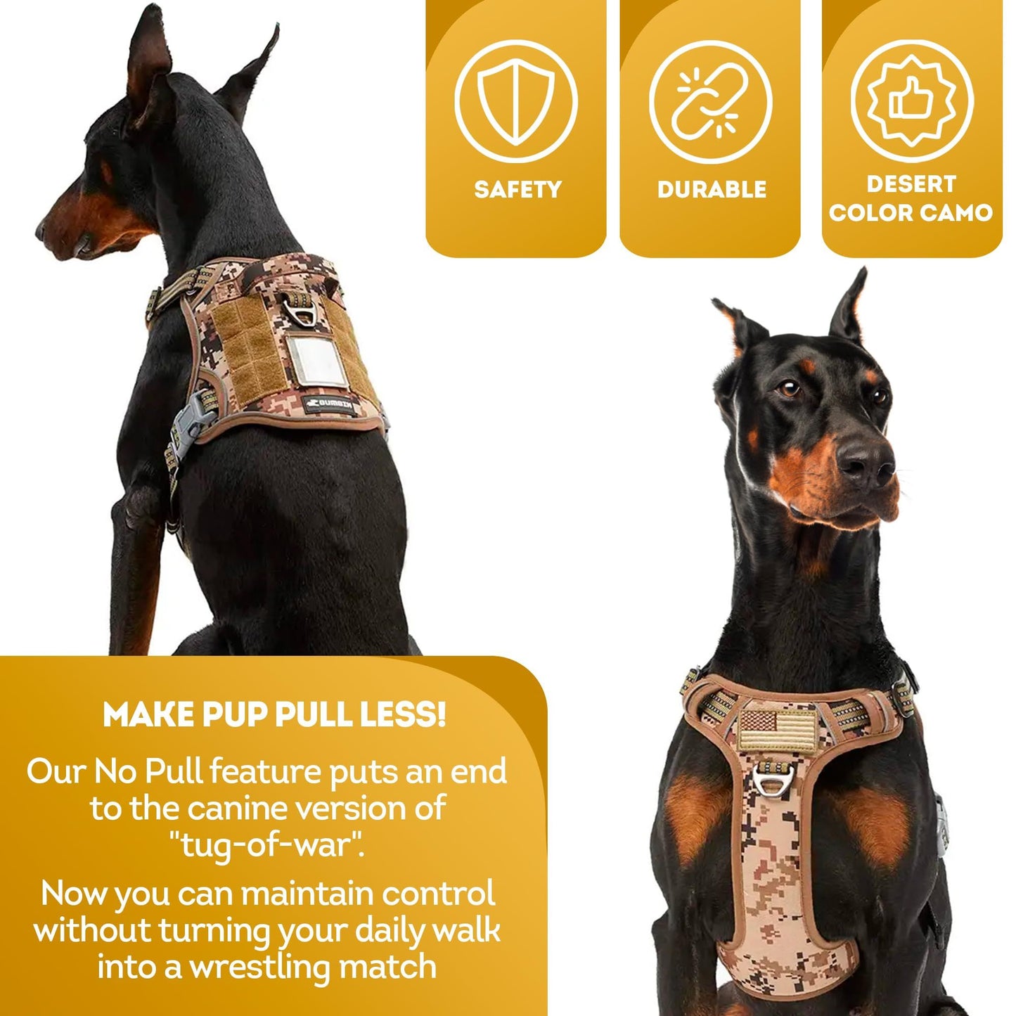 Tactical Dog Harness with Handle, Medium. Desert Camouflage 900D Nylon Tactical Dog Vest Harness. No Pull Breathable Dog Tactical Harness with Adjustable Straps and Quick-Release Buckles