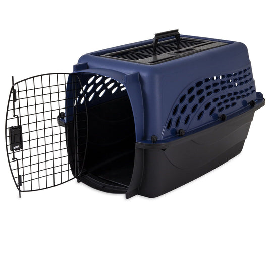 24in Hard-Sided Plastic Cat Dog Kennel Pet Carrier Crate 2-Door Topload Blue