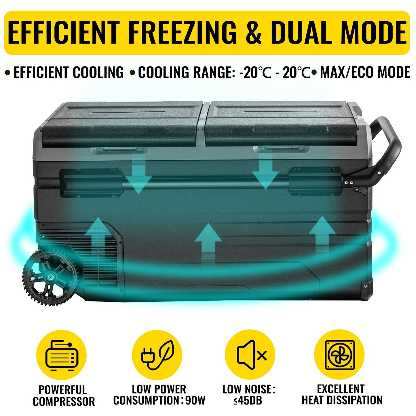 VEVOR Portable Car Freezer, 100 Quart Portable Refrigerator Freezer, 95L Dual Storage Zone Camping Freezer, -4°F~68°F 12 Volt Fridge Freezer, Car Freezer for Car and Home Use, DC 12/24V, AC 100-240V