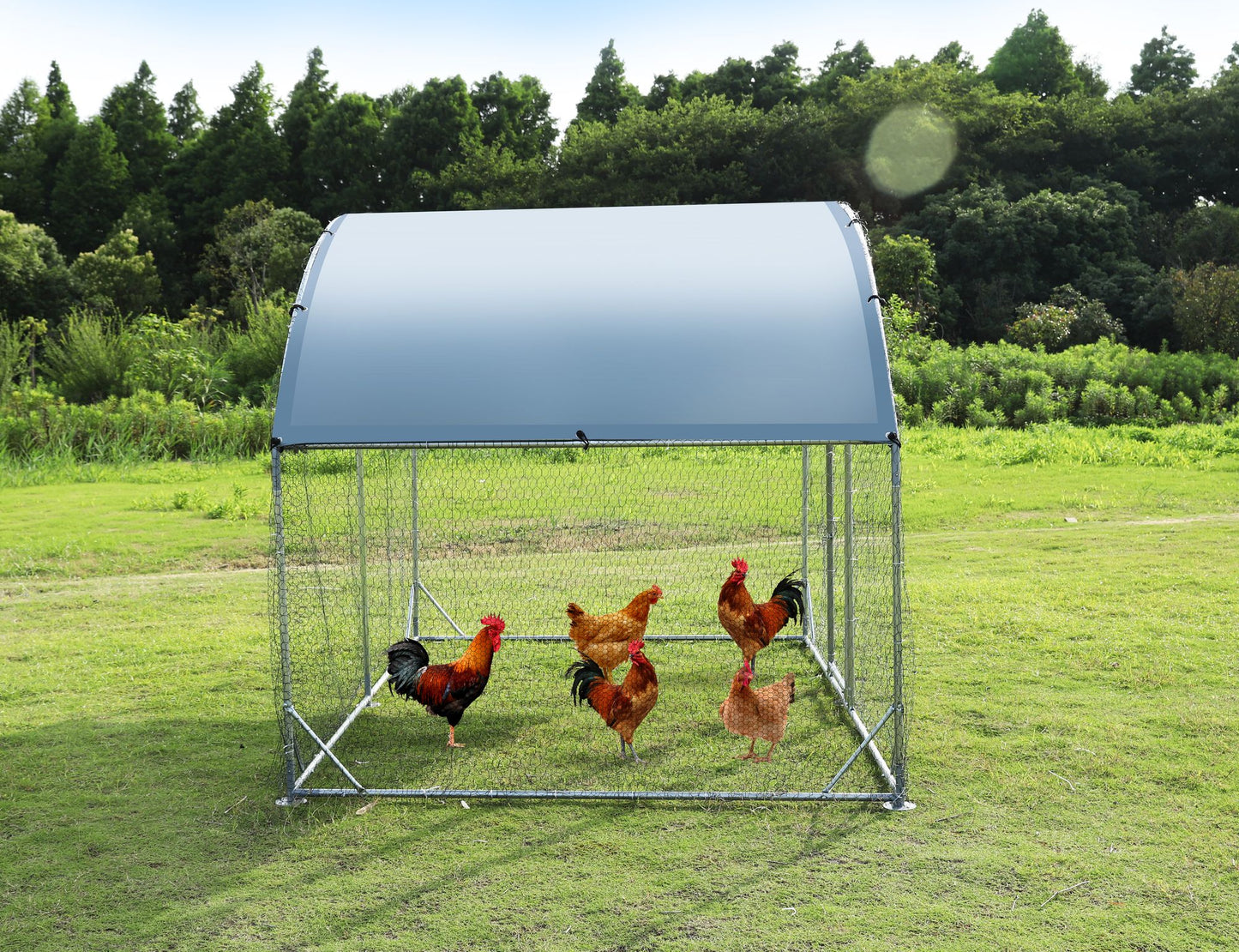 Large metal chicken coop upgrade three support steel wire impregnated plastic net cage, Oxford cloth silver plated waterproof UV protection, duck rabbit sheep bird outdoor house 9.2'W x 6.2'L x 6.5'H