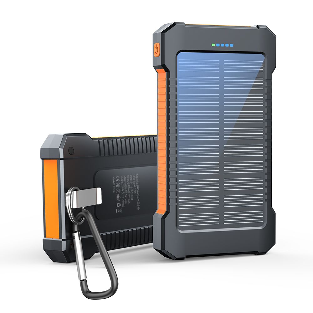 Solar-Powered Portable Charger With Built-In Light, Featuring An 8000mAh High-Capacity Battery Pack, Capable Of Solar Charging And Illumination, Compatible With IPhone