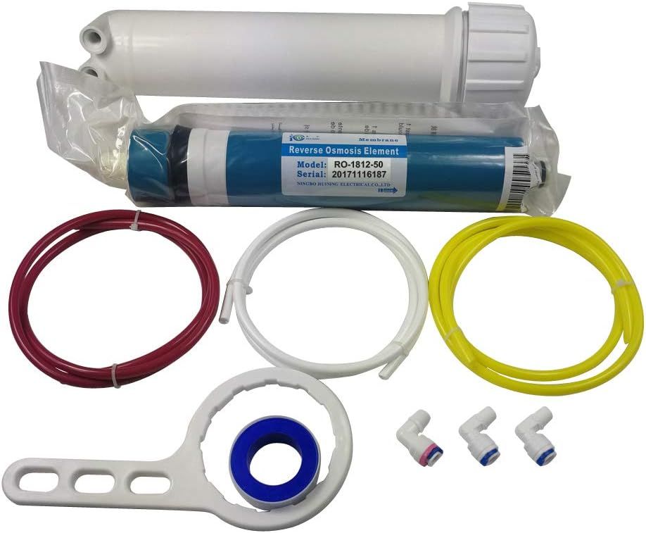 HUINING Reverse Osmosis Membrane 50/75/100/150/400/500GPD and RO Membrane Housing Kit with Quick Connector,Check Valve,Water Pipe,Wrench  for Residential Household Hospital Water Filtration System