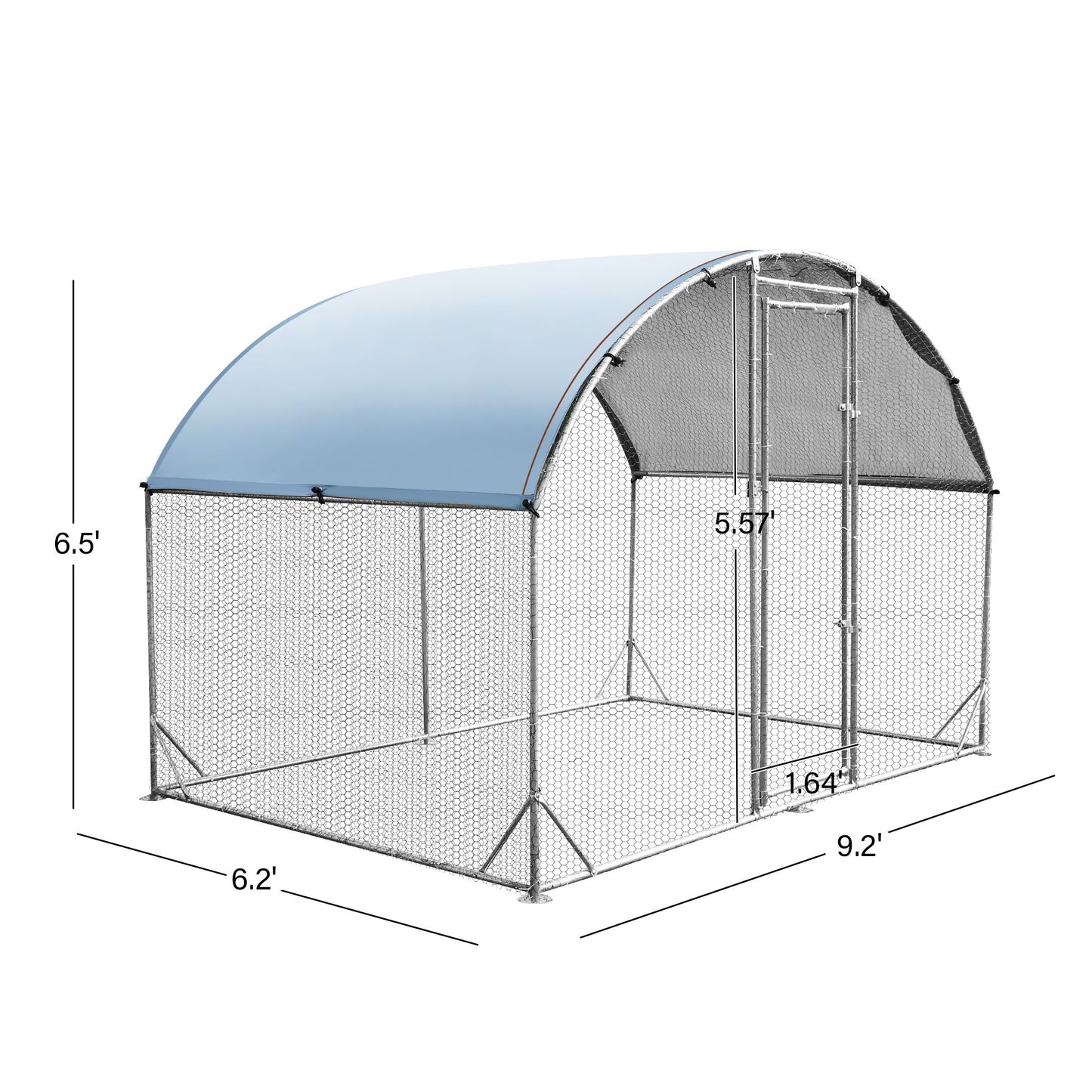 Large metal chicken coop upgrade three support steel wire impregnated plastic net cage, Oxford cloth silver plated waterproof UV protection, duck rabbit sheep bird outdoor house 9.2'W x 6.2'L x 6.5'H