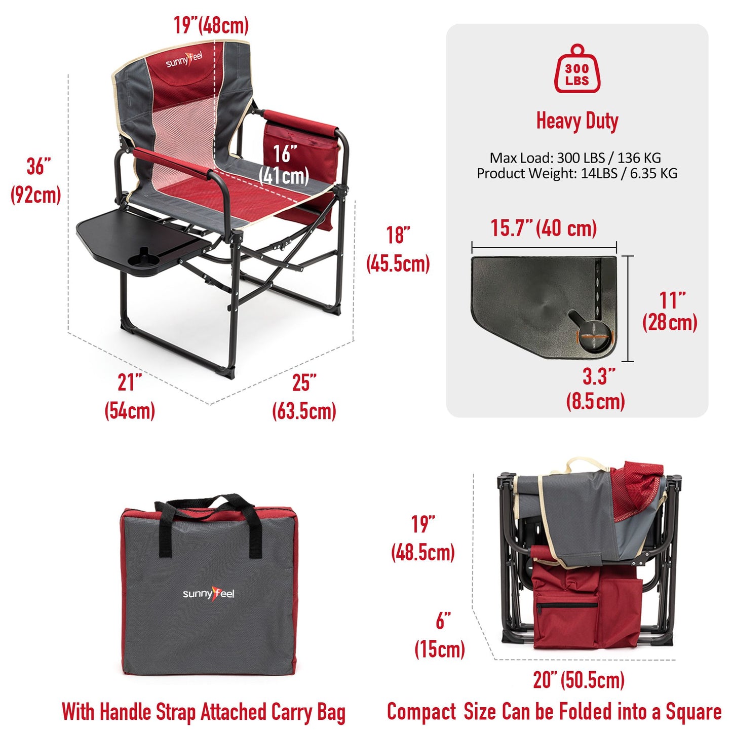 Camping Directors Chair, Heavy Duty,Oversized Portable Folding Chair with Side Table, Pocket for Beach, Fishing,Trip,Picnic,Lawn,Concert Outdoor Foldable Camp Chairs