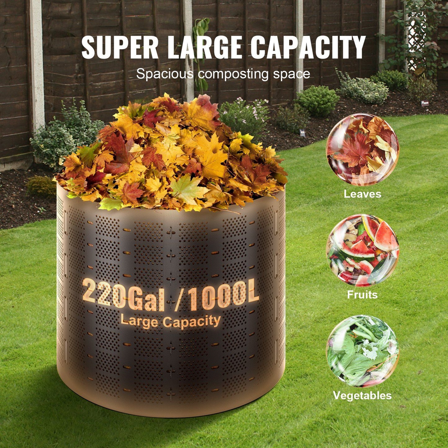 VEVOR Compost Bin 220 Gallon, Outdoor Expandable Composter, Easy to Setup & Large Capacity Composting Bin, Fast Creation of Fertile Soil