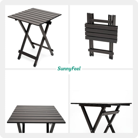 SUNNYFEEL Folding Camping Table - Lightweight Aluminum Portable Picnic Table, 18.5x18.5x24.5 Inch for Cooking, Beach, Hiking, Travel, Fishing, BBQ, Indoor Outdoor Small Foldable Camp Tables