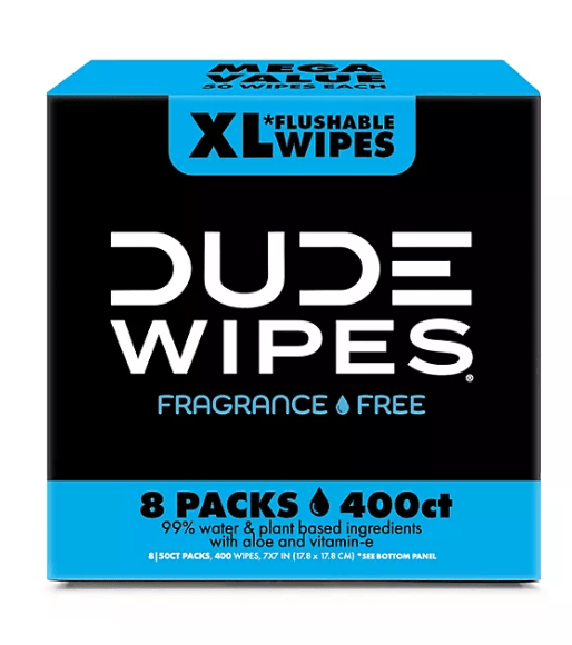 DUDE WIPES XL Flushable Wipes, Fragrance Free, 8 ct., 400 wipes