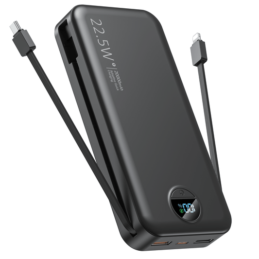 Portable Charger with Built in Cables, Portable Charger with Cords Wires Slim 20000mAh Travel Essentials Battery High Speed Power Bank for iPhone