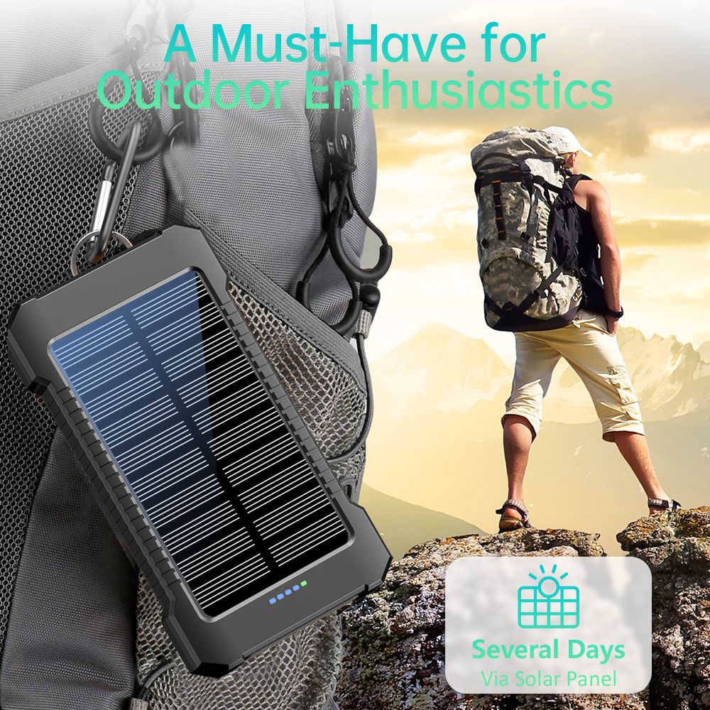 Solar-Powered Portable Charger With Built-In Light, Featuring An 8000mAh High-Capacity Battery Pack, Capable Of Solar Charging And Illumination, Compatible With IPhone