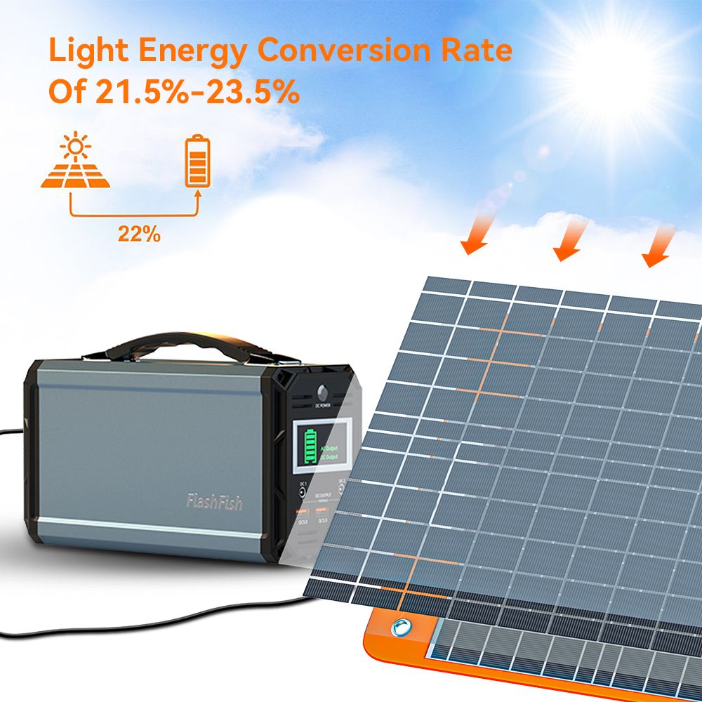 300W Solar Generator, FlashFish 60000mAh Portable Power Station Camping Potable Generator with 60W 18V Portable Solar Panel, Flashfish Foldable Solar Charger with 5V USB 18V DC Output