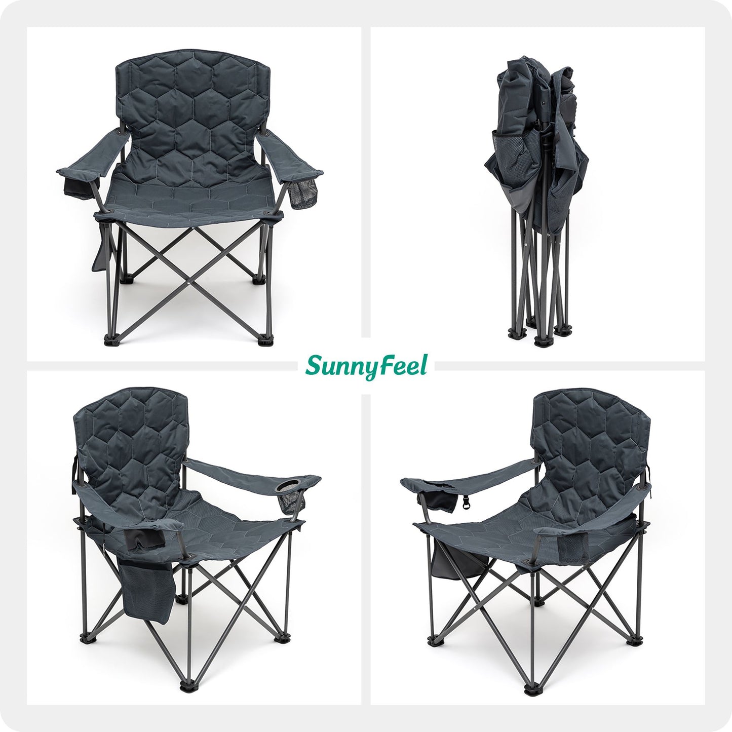 XXL Oversized Camping Chair Heavy Duty 500 LBS for Big Tall People Above 6'4 Padded Portable Folding Sports Lawn Chairs with Armrest Cup Holder & Pocket for Outdoor/Travel/Picnic/Camp