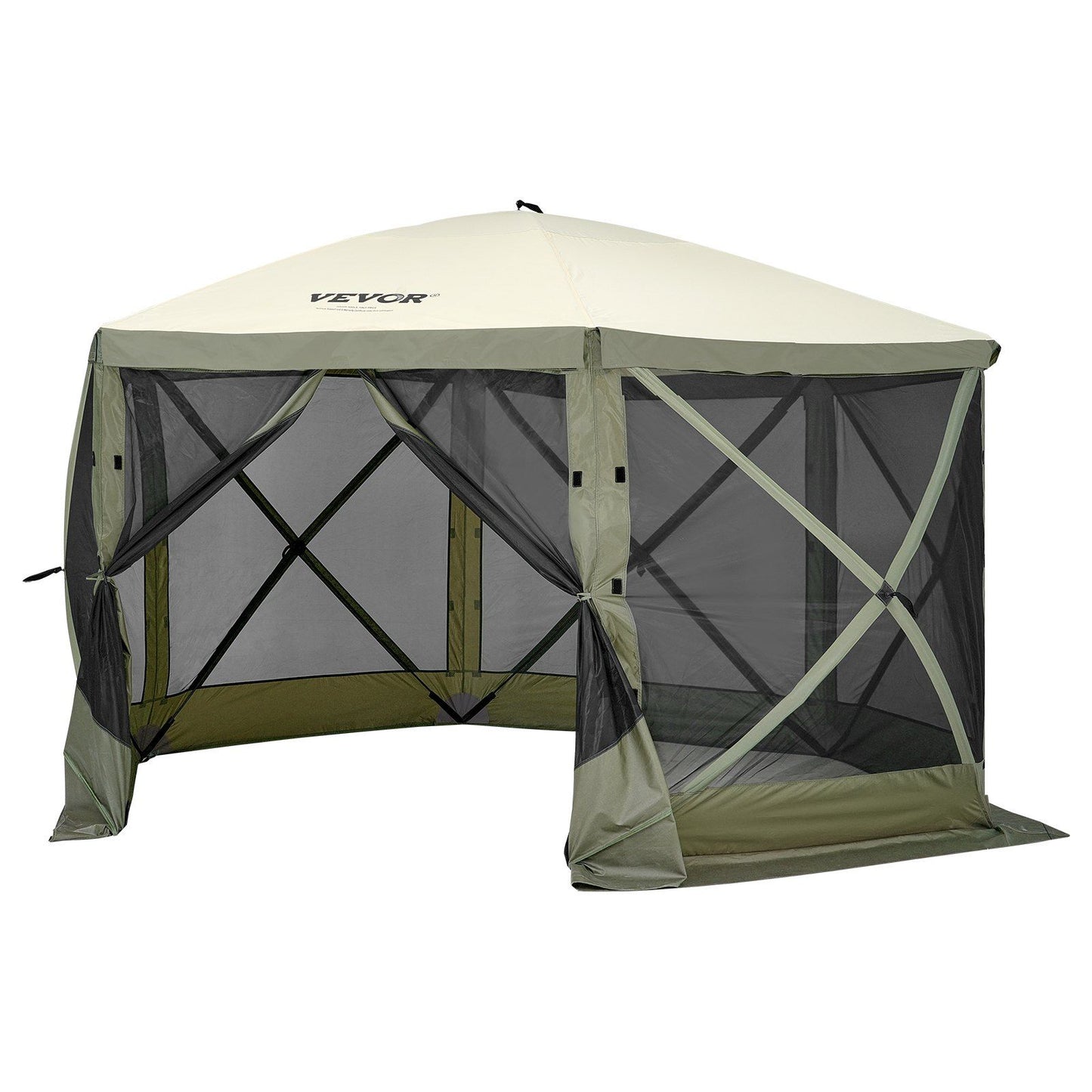 VEVOR Pop Up Gazebo Tent, Pop-Up Screen Tent 6 Sided Canopy Sun Shelter with 6 Removable Privacy Wind Cloths & Mesh Windows, 12x12FT Quick Set Screen Tent with Mosquito Netting, Army Green