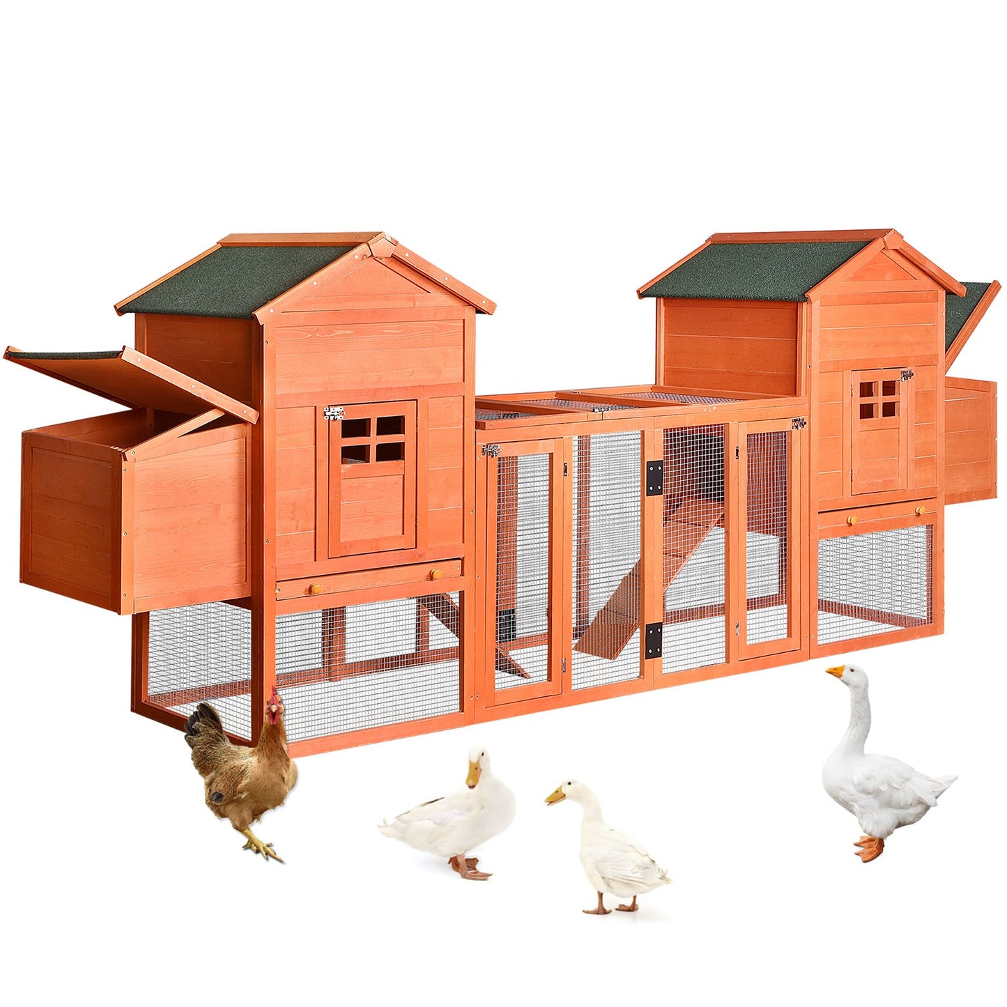 Outdoor Wooden Chicken Coop;  124' Large Hen Cage Rabbit House;  Bunny Hutch with Ventilation Door;  Removable Ramp Garden Backyard Pet House Chicken Nesting Box