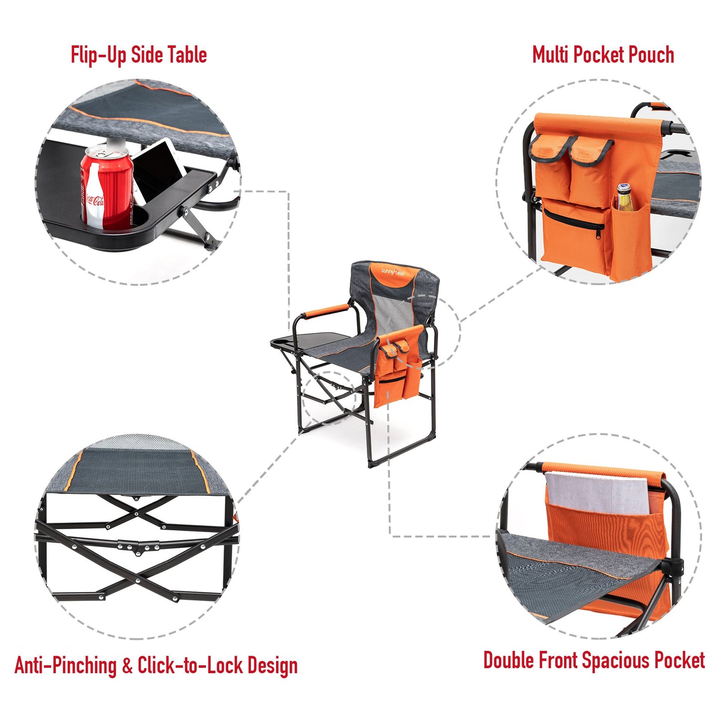 Camping Directors Chair, Heavy Duty,Oversized Portable Folding Chair with Side Table, Pocket for Beach, Fishing,Trip,Picnic,Lawn,Concert Outdoor Foldable Camp Chairs