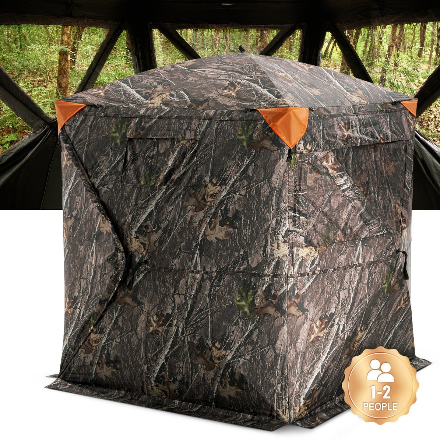 VEVOR Hunting Blind, 270° See Through Ground Blind, 1-2 Person Pop Up Deer Blind for Hunting with Carrying Bag, Portable Resilient Hunting Tent, 3 Horizontal Windows for Turkey and Deer Hunting