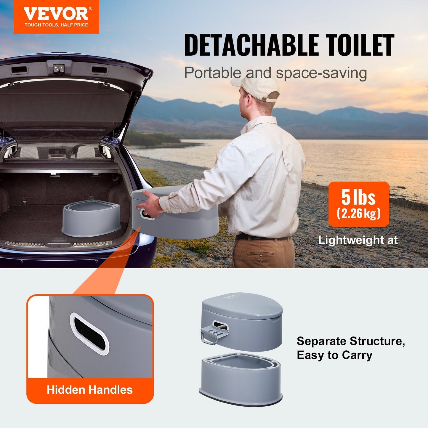 VEVOR Portable Toilet for Camping, Porta Potty with 1.3 Gal Detachable Inner Bucket & Removable Paper Holder, Commode with Dual Lids, Travel Toilet for Adults Kids Outdoor Camping Car Long Road Trips