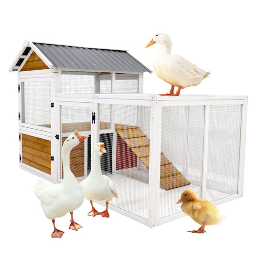 77"Large outdoor chicken coop Wooden chicken coop, duck coop with nest box, bird cage, rabbit cage - waterproof PVC board ( yellow brown gradient 80°)L