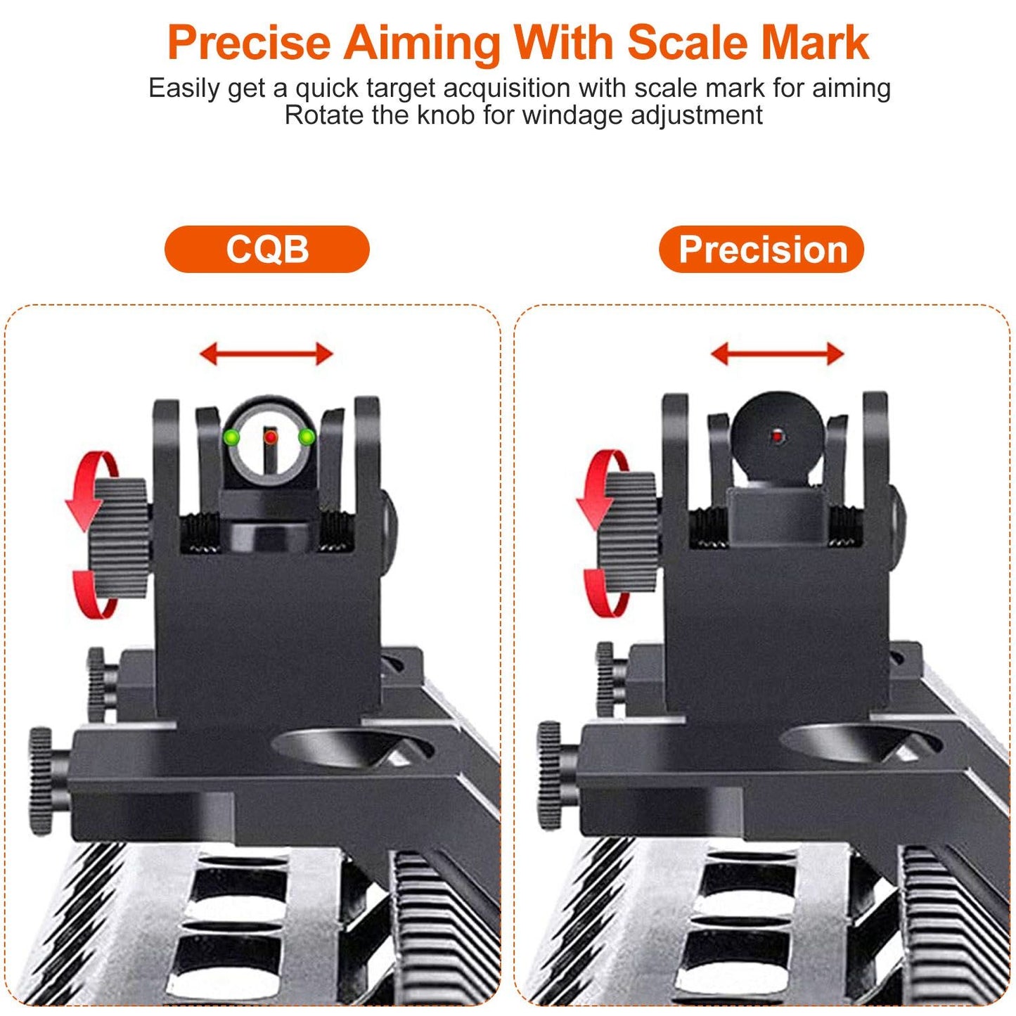 45 Degree Offset Rear Front Flip Up Sights Fiber Optics Aluminum Sights Tactical Folding Back Up Sight Set with Red Green Dots Fit Picatinny Weaver Rails